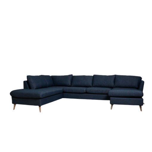 Se Odense U sofa | Højrevendt blå sofa med chaiselong hos Møbelsalg