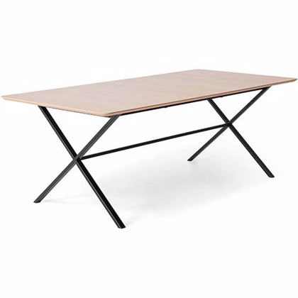 MEZA spisebord m. krydsstel | 210 x 100 cm | eg hvidpigmenteret finér | Runde hjørner