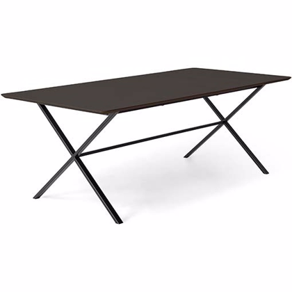 MEZA spisebord m. krydsstel | 210 x 100 cm | Sort Laminat | Runde hjørner