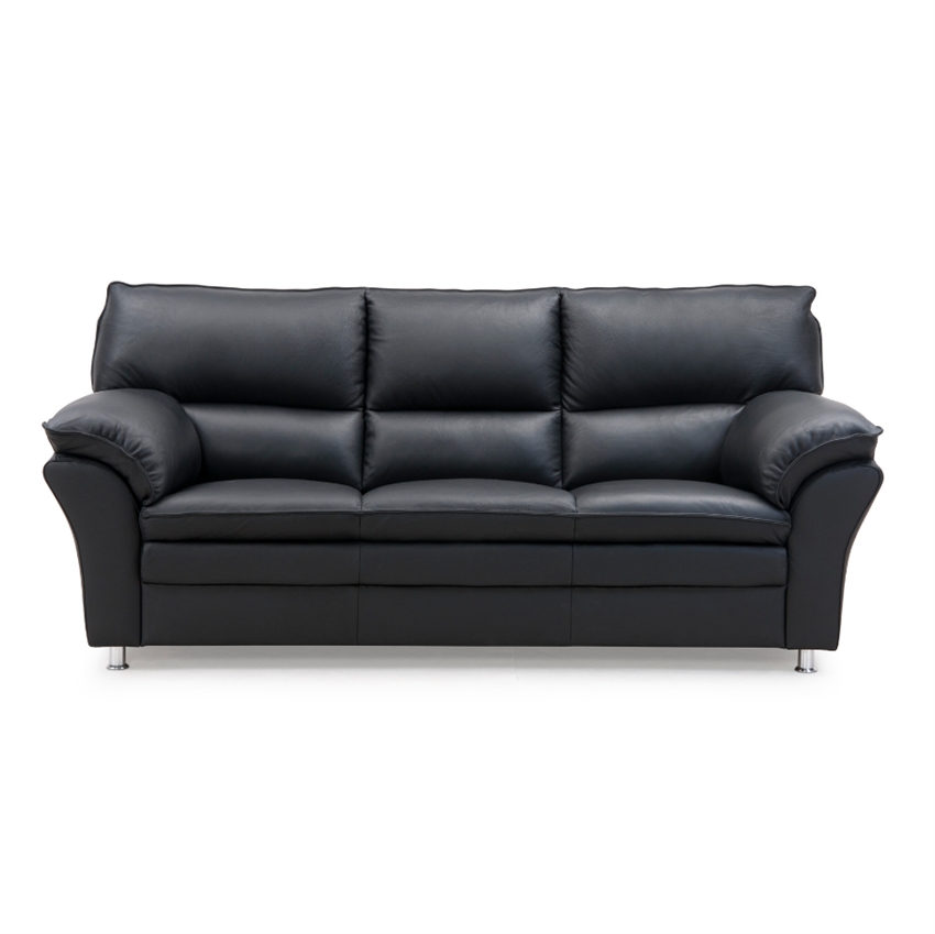 Billede af Palma 3.personers sofa | Sort semi/spalt læder m. stål ben