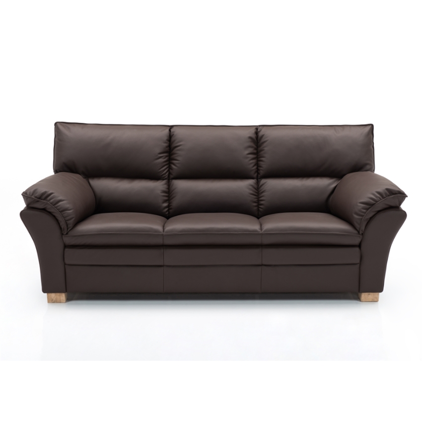 Se Palma 3.personers sofa | Mørkebrun semi/spalt læder m. ubehandlet bøg hos Møbelsalg