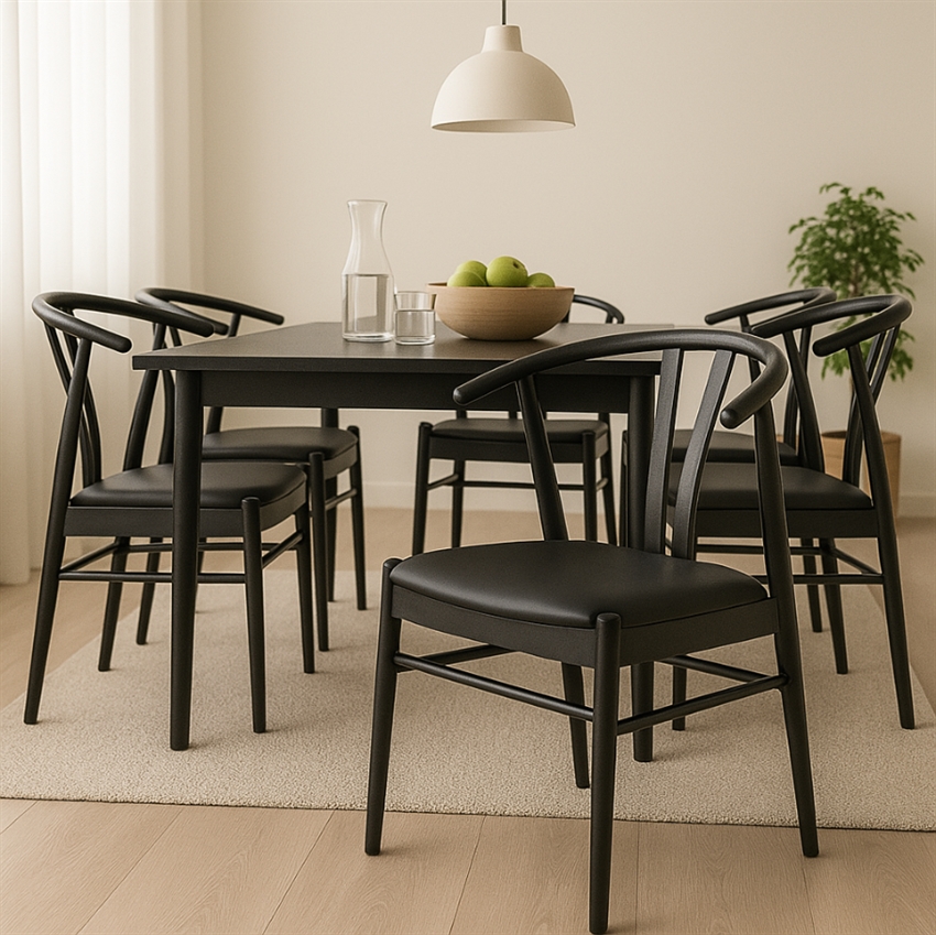 Skagen spisebordsstol | Sort bøgetræ m. sort sæde