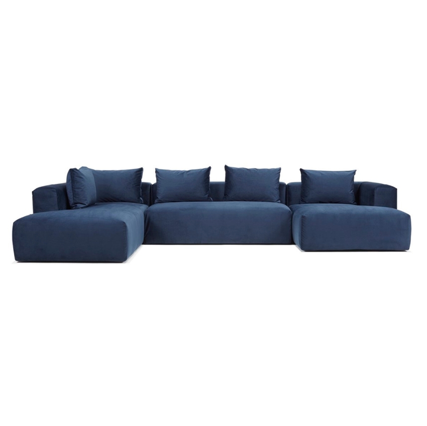 Kornum u-sofa | Blå stof m. chaiselong